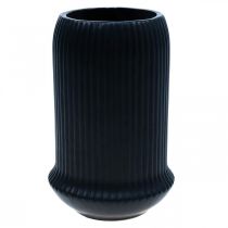 Keramik Vase mit Rillen Schwarz Keramikvase Ø13cm H20cm