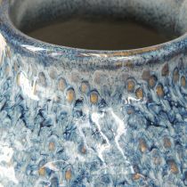 Artikel Keramikvase glasiert Blau-Weiss 18,5 cm in Flechtoptik für Trockenblumen