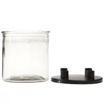 Artikel Kerzenhalter aus Glas mit Stabkerzenaufnahmen, H 11 cm, Ø 10 cm, Schwarz und Transparent