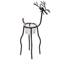 Artikel Kerzenhalter Rentier aus schwarzem Metall mit Teelichtglas 28 cm