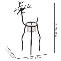Artikel Kerzenhalter Rentier aus schwarzem Metall mit Teelichtglas 28 cm
