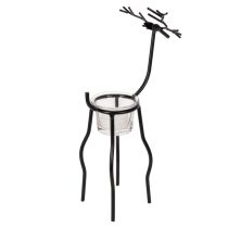 Artikel Kerzenhalter Rentier aus schwarzem Metall mit Teelichtglas 28 cm