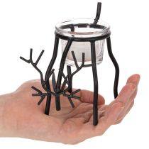 Artikel Kerzenhalter Rentier aus Metall mit Teelichtglas, 15 cm, Schwarz