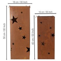 Artikel Kerzenhalter Set aus Metall Edelrost mit Sternenmuster H40/50cm für Weihnachten und Advent
