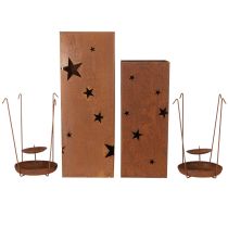 Artikel Kerzenhalter Set aus Metall Edelrost mit Sternenmuster H40/50cm für Weihnachten und Advent