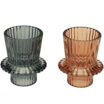 Artikel Kerzenhalter Glas 6,5 cm Grau Braun 2 Stück