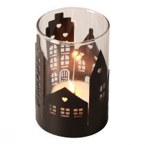 Artikel Kerzenhalter Stadtsilhouette, Windlicht Weihnachten Ø8cm H12cm
