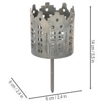 Artikel Teelichthalter Mit Dorn Häuser-Design Metall Silberfarben 6cm 2er-Set