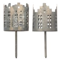 Artikel Teelichthalter Mit Dorn Häuser-Design Metall Silberfarben 6cm 2er-Set