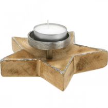 Artikel Kerzenhalter Stern aus Holz und Metall H7cm Ø20cm Naturfarben und Silber