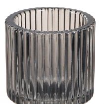 Artikel Kerzenständer aus geriffeltem Glas Grau 4er-Set H8cm – Multifunktional für Stabkerzen und Teelichter