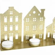 Artikel Kerzenständer aus Metall Gold 52×12cm mit Häuser-Motiv für Weihnachtsdekoration