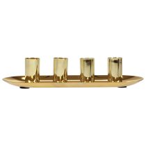 Artikel Kerzenteller aus Metall mit Stabkerzenhaltern Gold 23x9x4,5 cm