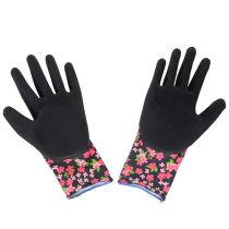 Artikel Kixx Gartenhandschuhe aus Polyester mit Latex-Beschichtung, Schwarz mit Rosa Blüten, Grösse 8