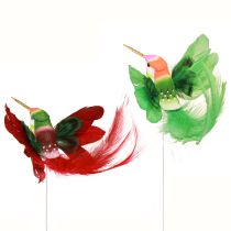 Artikel Kolibri-Dekoration am Stab aus Schaumstoff 13–15 cm Türkis und Burgund für Gestecke
