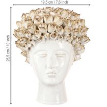 Artikel Kopf-Keramikvase mit Rosen-Dekor, Weiss-Braun, Ø19cm, H22,5cm, für Blumen