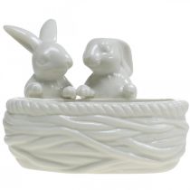 Artikel Porzellandeko Hasen mit Nest, Deko-Schale 15×11cm Weiss, Osterdekoration