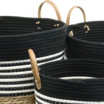 Artikel 3er-Set Aufbewahrungskörbe aus Garn und Schilf, Schwarz-Weiss Natur, Ø 32/28/23 cm, H 30/25/19 cm