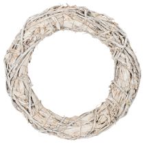 Artikel Zweigkranz rund aus Holz und Rindenfaser, 50 cm, geweisst, für Dekoration und Basteln