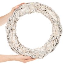 Artikel Zweigkranz rund aus Holz und Rindenfaser, 50 cm, geweisst, für Dekoration und Basteln