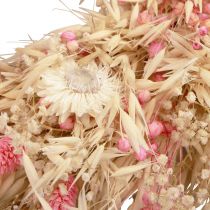 Artikel Dekokranz Hafer Natur Ø29cm mit rosa Strohblumen für Tisch- und Wanddekoration