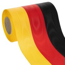 Artikel Kranzbänder Moiré 150mm schwarz-rot-gold mit französischem Moiré-Effekt, 25m Rolle für Dekoration und Trauerfeiern