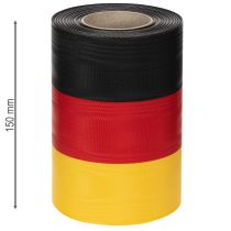 Artikel Kranzbänder Moiré 150mm schwarz-rot-gold mit französischem Moiré-Effekt, 25m Rolle für Dekoration und Trauerfeiern