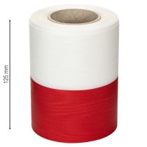 Artikel Kranzband Moiré 125mm Weiss-Rot aus Acetat – Trauer- und Dekorationsband 25m Rolle