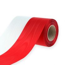 Artikel Moiré-Kranzband, Trauerband Weiß-Rot, Dekoband 150mm, Gedenkband Trauerflor, Acetat Taft 25m