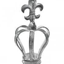 Dekostecker Krone aus Metall Grau, Weiß gewaschen Ø6,5cm H12cm