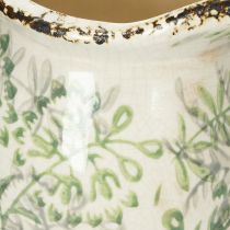 Artikel Keramikkrug zum Bepflanzen 16 cm Weiss mit Grünen Pflanzenmotiven Landhausstil