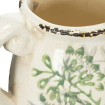 Artikel Keramikkrug zum Bepflanzen 16 cm Weiss mit Grünen Pflanzenmotiven Landhausstil