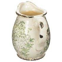 Artikel Keramikkrug zum Bepflanzen 16 cm Weiss mit Grünen Pflanzenmotiven Landhausstil