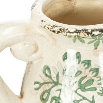 Artikel Keramik Krug im Landhausstil, 22 cm, Weiss mit grünem Blumenmuster, für Wohnraumdekoration