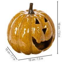 Artikel Keramik Kürbis mit LED-Beleuchtung und Gesicht 19 cm Dunkelgelb Innenbereich