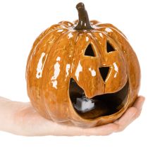 Artikel Keramik Kürbis 15 cm, orange, mit LED-Beleuchtung für Halloween