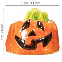 Artikel Deko-Kürbis aus Keramik mit Gesicht, 8 cm, Orange-Grün