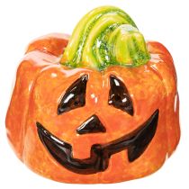 Artikel Deko-Kürbis aus Keramik mit Gesicht, 8 cm, Orange-Grün