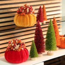 Artikel Set aus drei Stoff-Kürbissen in Orange, Gelb und Rot, 13 cm hoch, herbstliche Tischdekoration