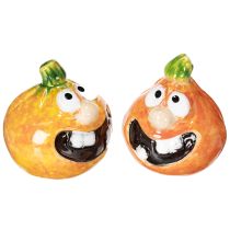 Artikel Dekofigur Kürbis aus Keramik, 6 cm, 2er-Set, Orange mit Grün