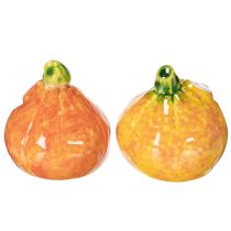 Artikel Dekofigur Kürbis aus Keramik, 6 cm, 2er-Set, Orange mit Grün