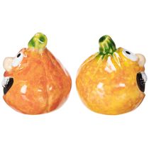 Artikel Dekofigur Kürbis aus Keramik, 6 cm, 2er-Set, Orange mit Grün