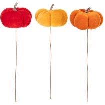 Artikel Deko-Kürbis aus Samt am Draht Dreifarbig 8cm Set 9 Stück für Herbstdeko