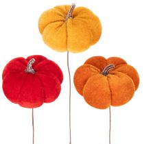 Artikel Deko-Kürbis aus Samt am Draht Dreifarbig 8cm Set 9 Stück für Herbstdeko