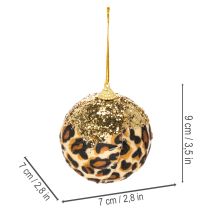 Artikel Weihnachtskugel Kunststoff 7cm Leopard Muster Gold Glitzer 3er-Set