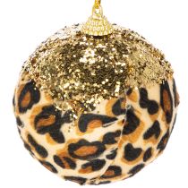 Artikel Weihnachtskugel Kunststoff 7cm Leopard Muster Gold Glitzer 3er-Set