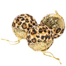 Artikel Weihnachtskugel Kunststoff 7cm Leopard Muster Gold Glitzer 3er-Set