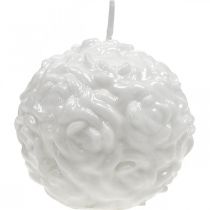 Artikel Kugelkerze aus Wachs mit Rosenmuster, Weiss, Ø 7 cm, für Innenbereich
