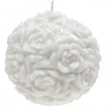 Artikel Kugelkerze aus Wachs mit Rosenmotiv Ø 10,5 cm Weiss für Tischdekoration und Feste