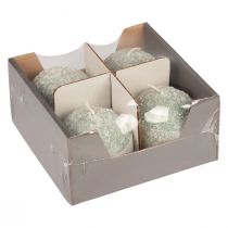 Artikel Set 4 Grüne Kugelkerzen 8cm Glitter Schneeball Weihnachtsdeko Advent Kerzen